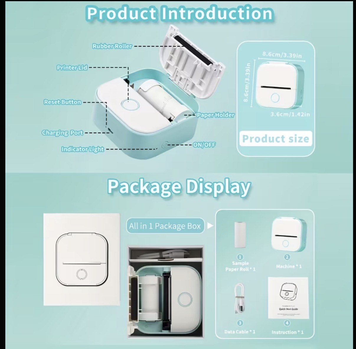 Portable Mini Thermal Printer Bluetooth inkles